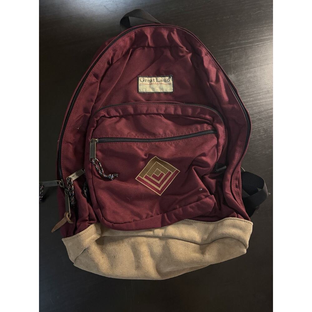 Vintage GreatLand Outdoor Burgundy Backpack Suede Bottom School Travel Bag